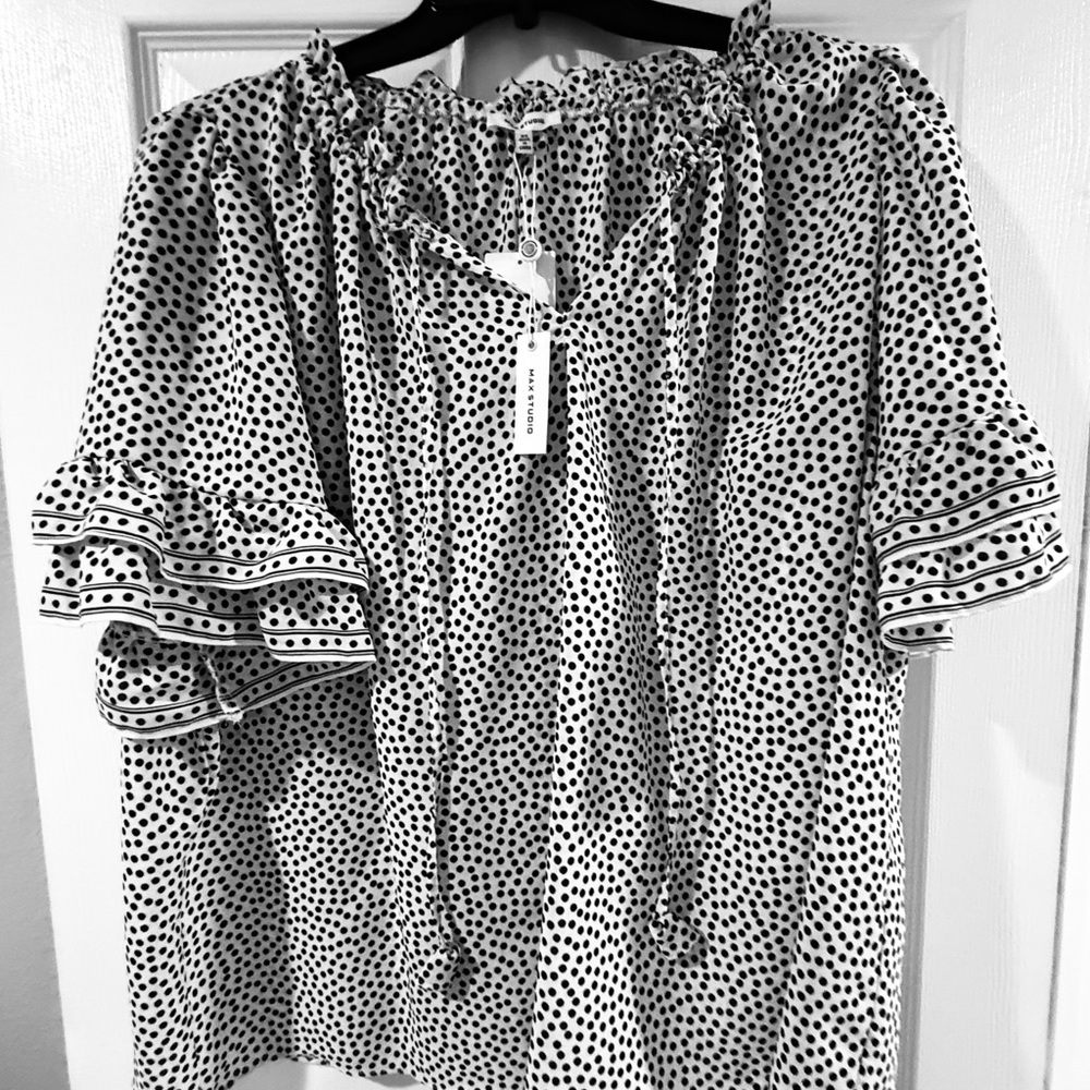 Max Studio Black and White Polka Dot Blouse